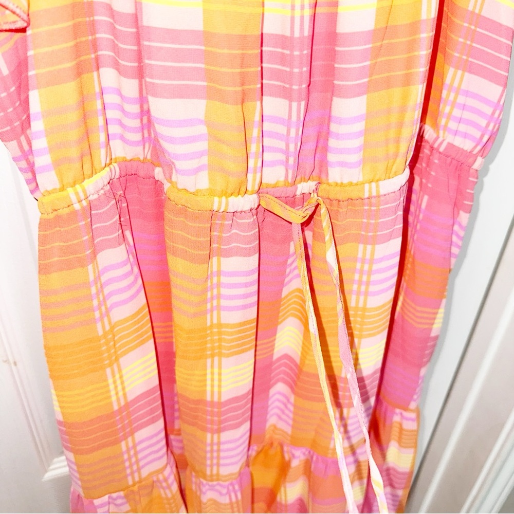 Time and Tru Plaid Flutter Sleeve Tiered Midi Dress Spring Summer Romantic XXL - Picture 3 of 7